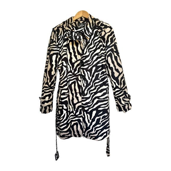 Dennis Basso Zebra Print Trench Coat Jacket Button Front Buckle Belt Size Medium - Picture 5 of 13